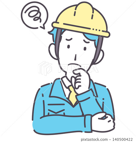 Simple illustration of a man in work clothes looking troubled. Simple illustration of a man in work clothes looking troubled. 140500422