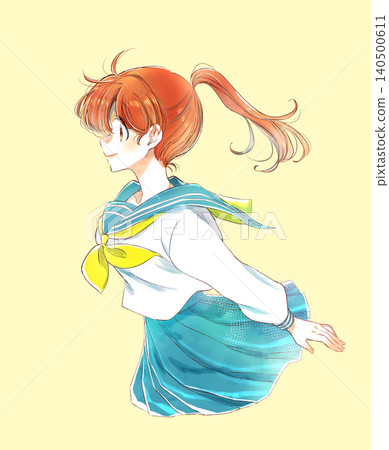 身穿水手服的女學生,側臉,綁著馬尾辮,冬季制服。 身穿水手服的女學生,側臉,綁著馬尾辮,冬季制服。 140500611