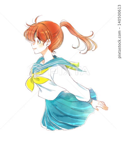 身穿水手服的女學生,側臉,綁著馬尾辮,冬季制服。 身穿水手服的女學生,側臉,綁著馬尾辮,冬季制服。 140500613