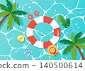 Summer background material featuring a lifebuoy and tropical motifs, with space for text. 140500614