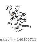 An illustration of a factory worker tripping over a line, in a dangerous situation. 140500711