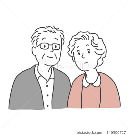 Illustration of a smiling senior couple; a close elderly couple Illustration of a smiling senior couple; a close elderly couple 140500727