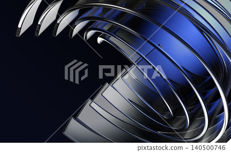Dark glass 3d background with transparent curve wave ribbons in blue silver gradient colors. Abstract lines, plastic stripes with layer effect. Modern wallpaper, futuristic technology. 3D illustration Dark glass 3d background with transparent curve wave ribbons in blue silver gradient colors. Abstract lines, plastic stripes with layer effect. Modern wallpaper, futuristic technology. 3D illustration 140500746