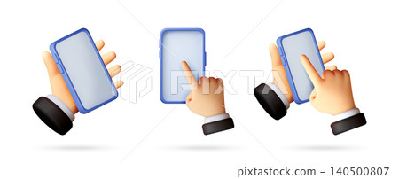 Set of 3D human hand holding and touching phone 140500807
