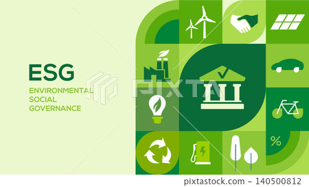 ESG fund, Environmental, Social, and Governance. Green energy, industry, renewable recourses. Vector illustration.	 140500812