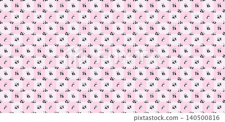 Small panda and pink checkerboard seamless pattern Small panda and pink checkerboard seamless pattern 140500816