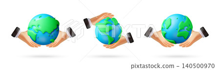 3D illustration set of hand holding globe. 3D illustration set of hand holding globe. 140500970