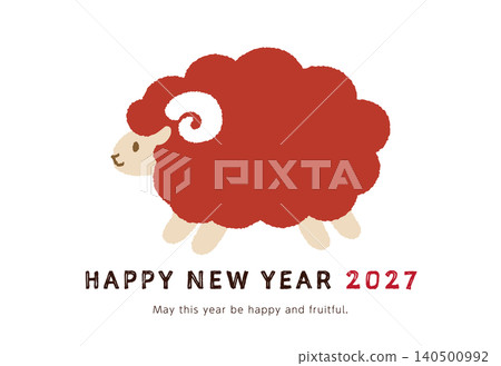 Cute sheep illustration for 2027 New Year's cards - Year of the Sheep New Year's postcard (horizontal) Cute sheep illustration for 2027 New Year's cards - Year of the Sheep New Year's postcard (horizontal) 140500992