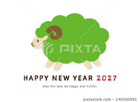 Cute sheep illustration for 2027 New Year's cards - Year of the Sheep New Year's postcard (horizontal) Cute sheep illustration for 2027 New Year's cards - Year of the Sheep New Year's postcard (horizontal) 140500993
