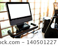 Blank white monitor screen on stationary exercise bike 140501227