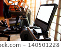 Blank white monitor screen on stationary exercise bike 140501228