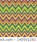 Pixel art chevron zigzag textile pattern design in purple, orange, yellow, and green for fashion knitwear and home textiles 140501281