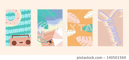 Retro-colored summer postcard design set Retro-colored summer postcard design set 140501569