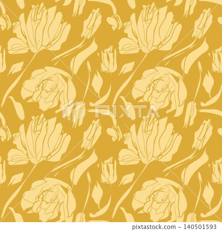 Floral botanical tulip bloom textile pattern design in golden yellow for fashion and home textiles 140501593