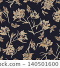 Abstract Floral botanical textile pattern design in dark blue and beige for fashion and home textiles 140501600