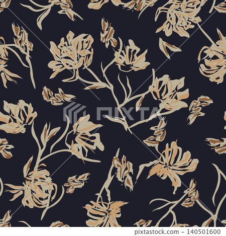 Abstract Floral botanical textile pattern design in dark blue and beige for fashion and home textiles Abstract Floral botanical textile pattern design in dark blue and beige for fashion and home textiles 140501600