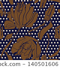 Floral polka dot textile pattern design in brown and navy blue for fashion and home textiles 140501606