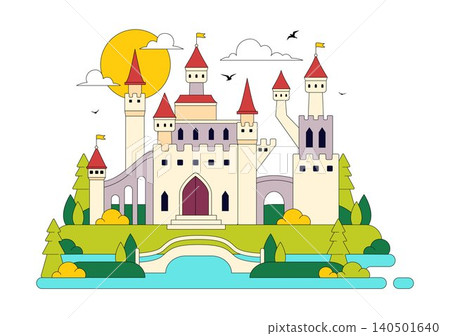 Castle Vector Illustration Featuring Fairytale Royal Palace, Medieval Fortress Architecture, Fantasy Kingdom Landscape, and Historic Landmark Castle Vector Illustration Featuring Fairytale Royal Palace, Medieval Fortress Architecture, Fantasy Kingdom Landscape, and Historic Landmark 140501640