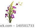 purple flowers orchids arrangement flat lay postcard style 140501733
