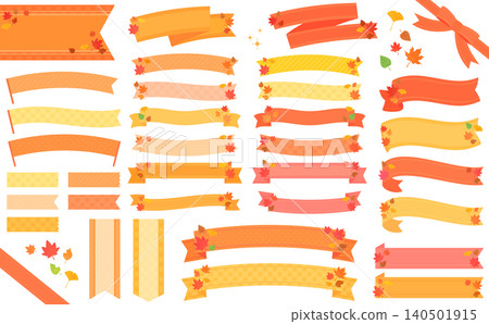 Cute ribbon frame set featuring autumn foliage Cute ribbon frame set featuring autumn foliage 140501915