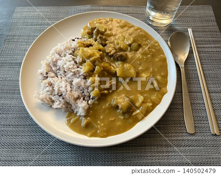 A comforting bowl of Japanese curry, featuring a rich, savory sauce with tender vegetables and chunks of meat, served over fluffy rice. A warm, flavorful dish perfect for any meal. A comforting bowl of Japanese curry, featuring a rich, savory sauce with tender vegetables and chunks of meat, served over fluffy rice. A warm, flavorful dish perfect for any meal. 140502479
