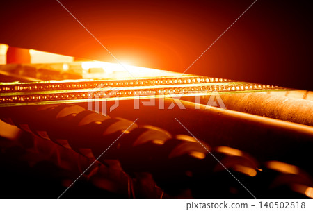 Conveyor belt for production a window pane. Industrial equipment. Conveyor belt for production a window pane. Industrial equipment. 140502818