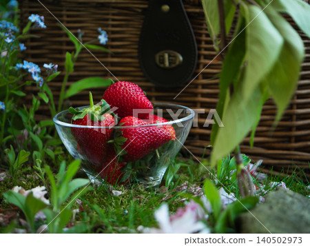 Strawberries with vintage picnic basket Strawberries with vintage picnic basket 140502973