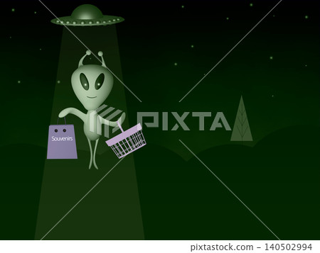 Alien lands on earth and shops for souvenirs Alien lands on earth and shops for souvenirs 140502994