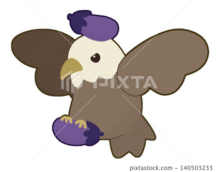 A stylized illustration of a hawk and two eggplants. A stylized illustration of a hawk and two eggplants. 140503233