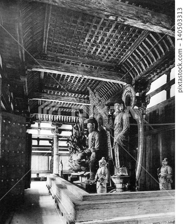 Interior of the main hall of Toshodai-ji Temple, a national treasure of Japan. 140503313