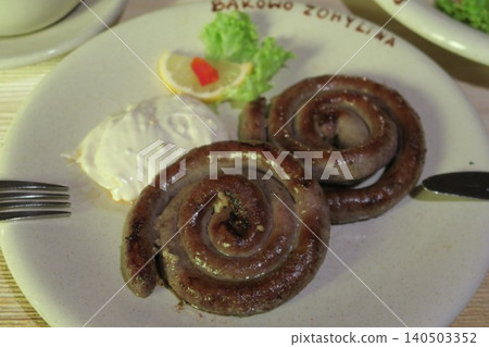 Kielbasa, a traditional Polish sausage 140503352