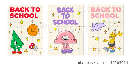 Back to school retro poster with groovy characters Back to school retro poster with groovy characters 140503664
