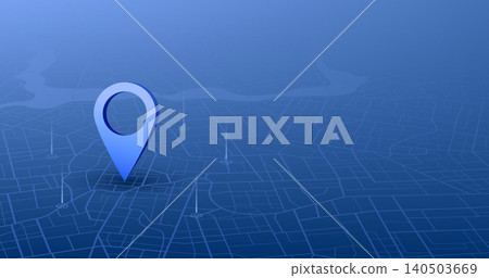 Isometric blue city map with large location marker. 3D navigation concept. Vector illustration. 140503669