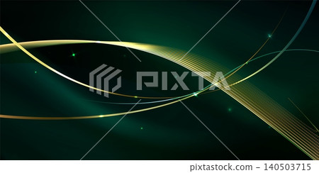 Elegant gold wave lines on dark green background Elegant gold wave lines on dark green background 140503715