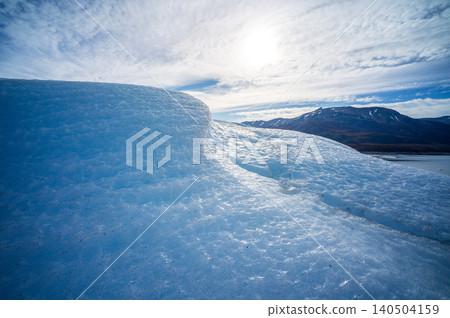 Perito moreno glacier patagonia los glaciares national park ice field under bright sky with mountain view 140504159