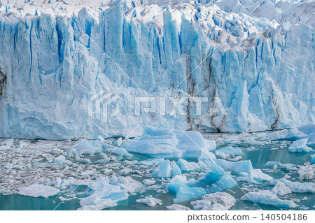 Perito Moreno glaciers, blue ice wall, floating ice, cold water, icy landscape, glacier front Perito Moreno glaciers, blue ice wall, floating ice, cold water, icy landscape, glacier front 140504186