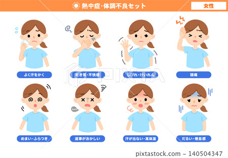 中暑/中暑症狀插圖（女性） 140504347