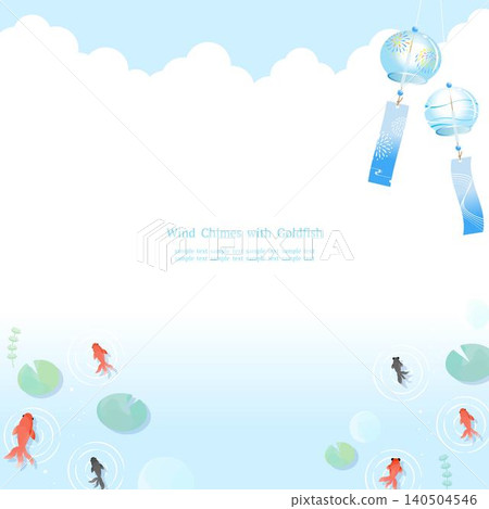 A cool blue sky frame featuring watercolor-style goldfish, aquatic plants, and wind chimes (square) A cool blue sky frame featuring watercolor-style goldfish, aquatic plants, and wind chimes (square) 140504546
