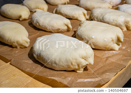 Freshly Prepared Bread Dough for Baking at Home or in a Bakery Kitchen Freshly Prepared Bread Dough for Baking at Home or in a Bakery Kitchen 140504697