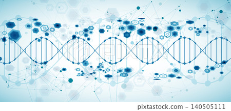 Abstract medical background with blue DNA helix structure and technology hexagons. Vector illustration 140505111
