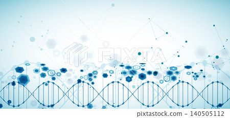 Abstract medical background with blue DNA helix structure and technology hexagons. Vector illustration Abstract medical background with blue DNA helix structure and technology hexagons. Vector illustration 140505112