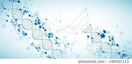 Abstract medical background with blue DNA helix structure and technology hexagons. Vector illustration Abstract medical background with blue DNA helix structure and technology hexagons. Vector illustration 140505113
