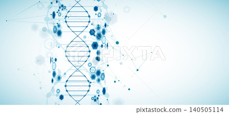 Abstract medical background with blue DNA helix structure and technology hexagons. Vector illustration Abstract medical background with blue DNA helix structure and technology hexagons. Vector illustration 140505114