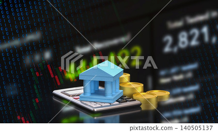 Digital Banking Investment Concept With Calculator And Gold Coins 3d render. Digital Banking Investment Concept With Calculator And Gold Coins 3d render. 140505137