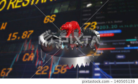 Red Bear Trap Stock Market Risk Concept 3d render. 140505139