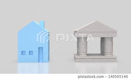 Blue House And Bank Building Comparison Concept 3d render. 140505140