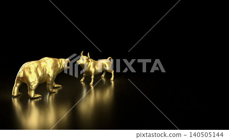 Golden Bear And Bull Market Showdown In Darkness 3d Render. 140505144