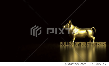 Golden Bullish Option Strategies Investment Concept Display 3d render. Golden Bullish Option Strategies Investment Concept Display 3d render. 140505147