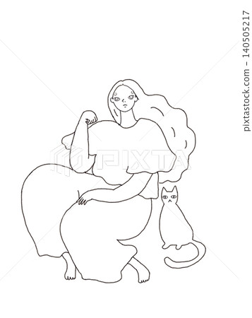 A woman and a cat relaxing in a room A woman and a cat relaxing in a room 140505217