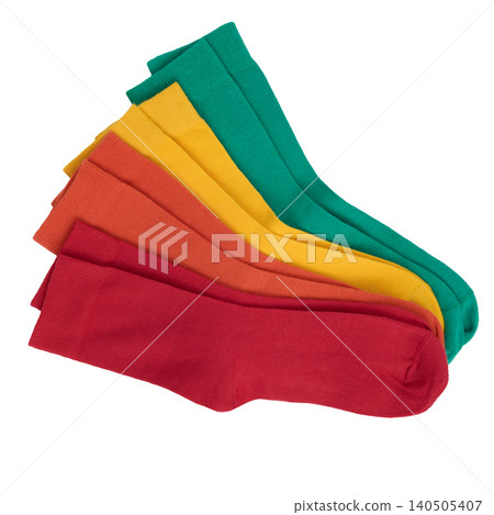 Colorful Collection of Socks in Vibrant Hues Displayed in a Unique Stacked Arrangement Colorful Collection of Socks in Vibrant Hues Displayed in a Unique Stacked Arrangement 140505407
